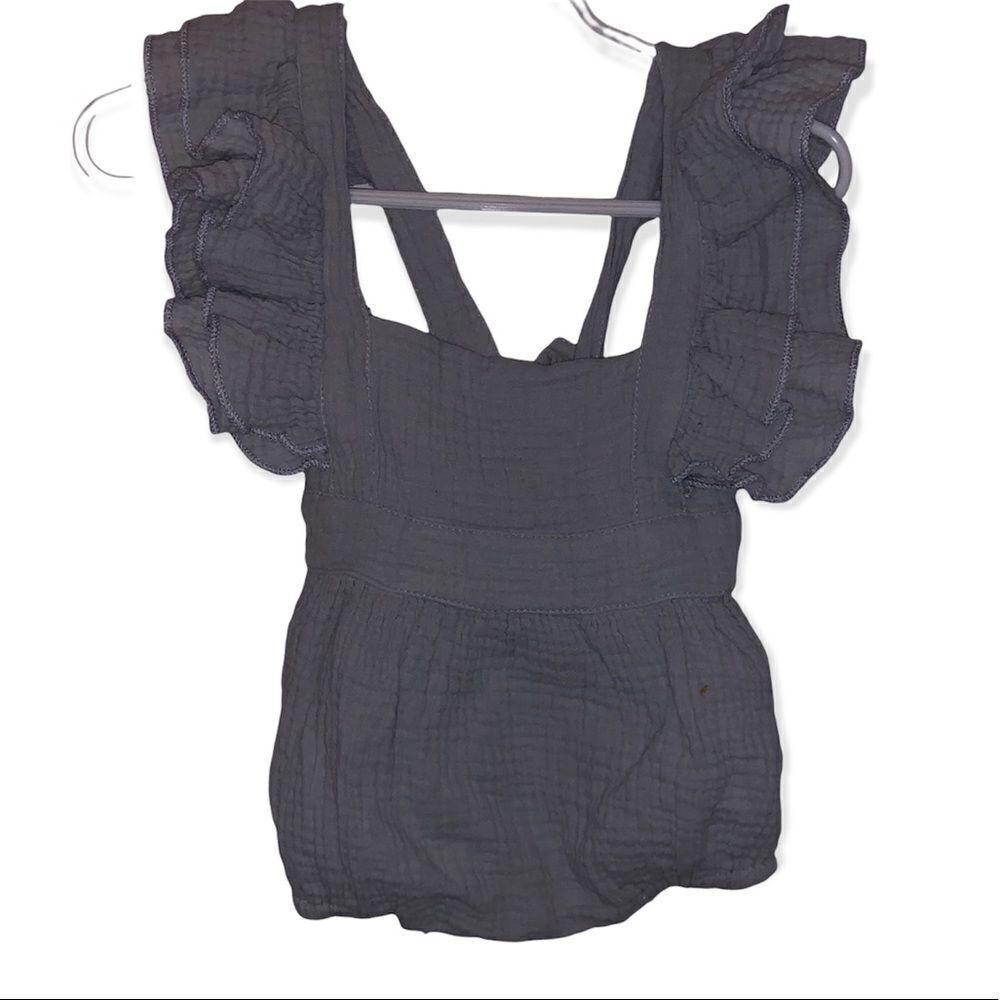 Newborn Grey Linen Ruffle Onesie